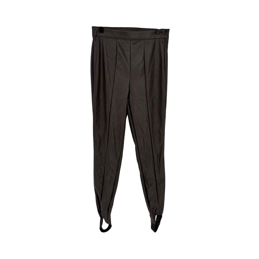 AFRM Sydney Faux Leather Stirrup Leggings Women L Dark Brown High Rise Pants EUC